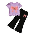 thumbnail image 2 of Little Girls Purple 2 Piece Teddy Bear Outfit: Short Sleeve Tee & High Waisted Flared Pants (2-8 Years),Size 5-6 T, 2 of 6