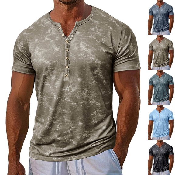 Daiosportswear Henley Shirts for Men Short Sleeve V Neck Button Down Vintage Distressed T-Shirt Navy XL(XL)