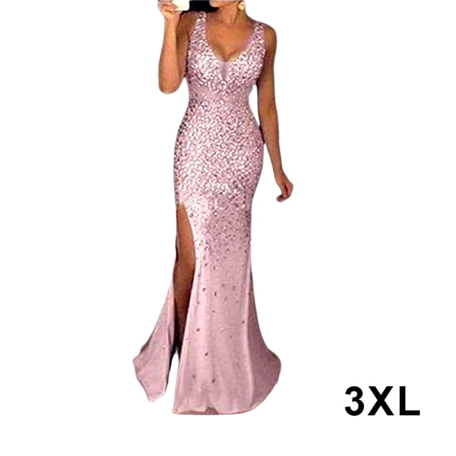 VONKY Robe de Soirée Tenue de Fête Vêtements de Fête V Cou Cocktail Sans Manches Robes de Bal de Dame Rose XXXL