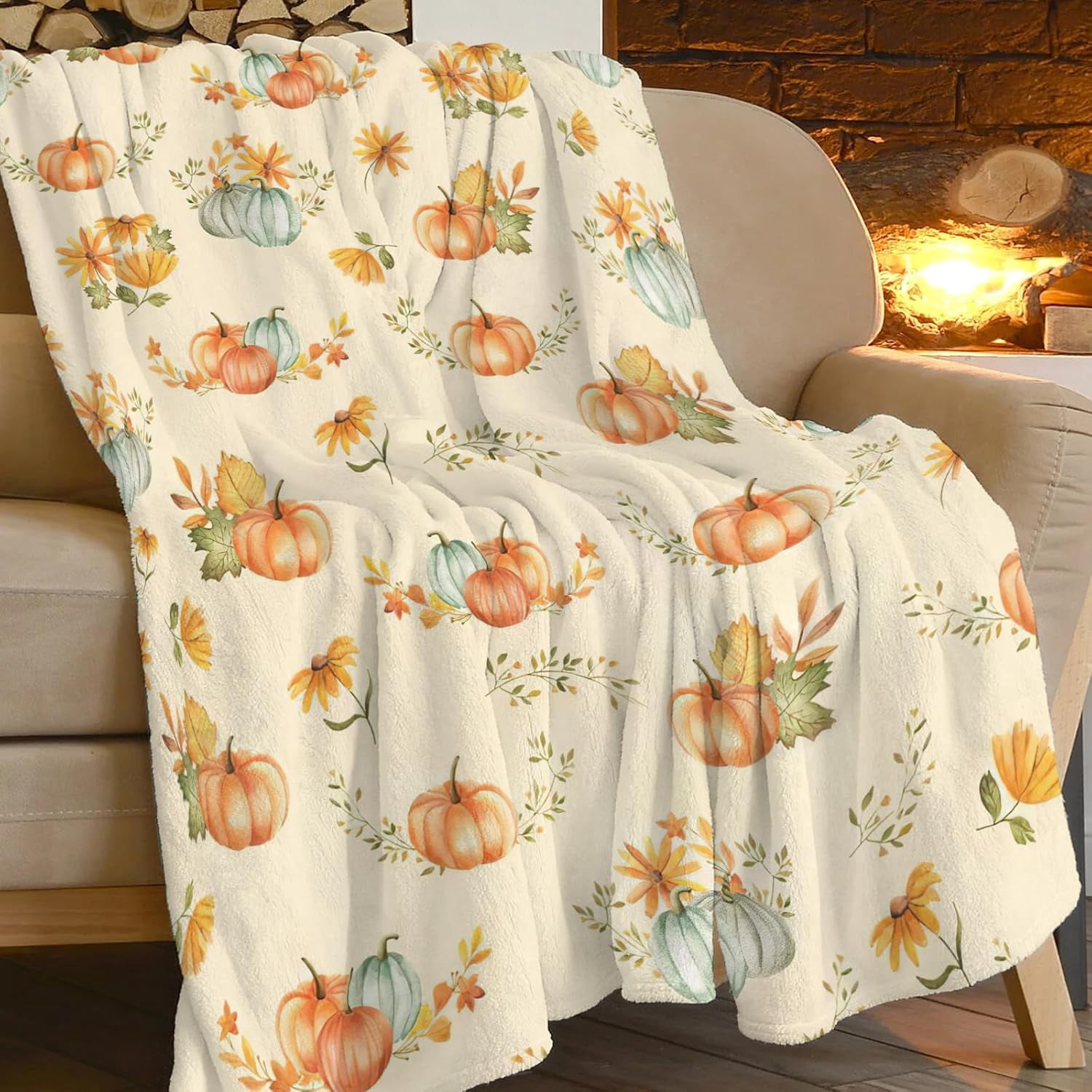 Fall Pumpkin Blanket Ultra Soft Cozy Autumn Pumpkins Throw Blanket Fleece Fuzzy Plush Bedding Harvest Blanket Thanksgiving Gifts for Bed Kids Adults 50"x40"