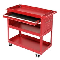 HUJHKIO 3-Tier Rolling Tool Cart, 330LB Capacity Metal Utility Cart with Locking Wheels, Pegboard & Drawer for Garage Workshop Organization, Storage Cart for Tools & Supplies, Heavy Duty, Red