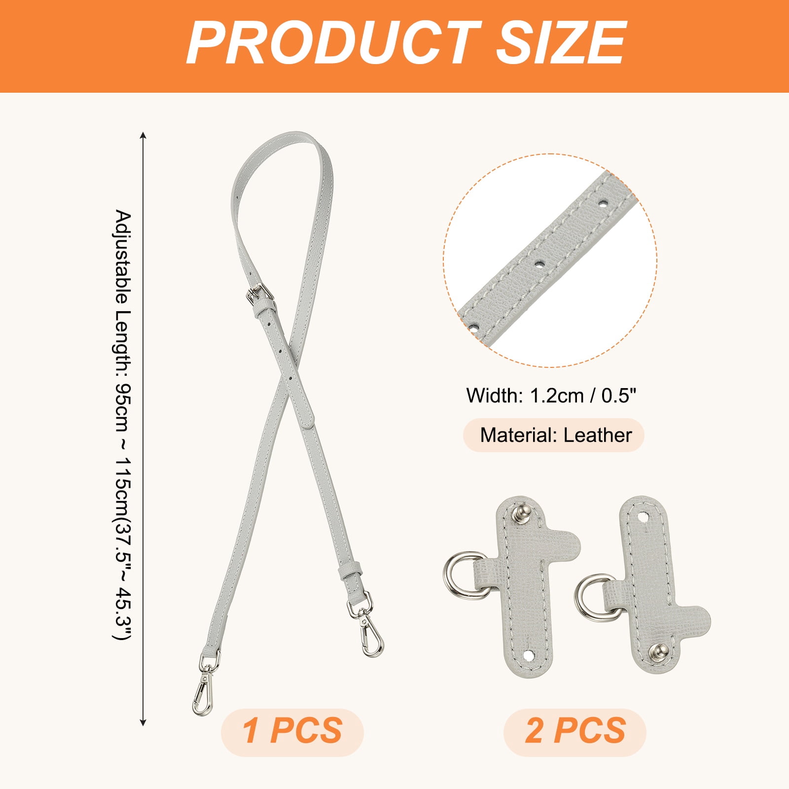 Leather Shoulder Strap, Adjustable Purse Straps Replacement Kit with Clasp for Handbag, Light Gray