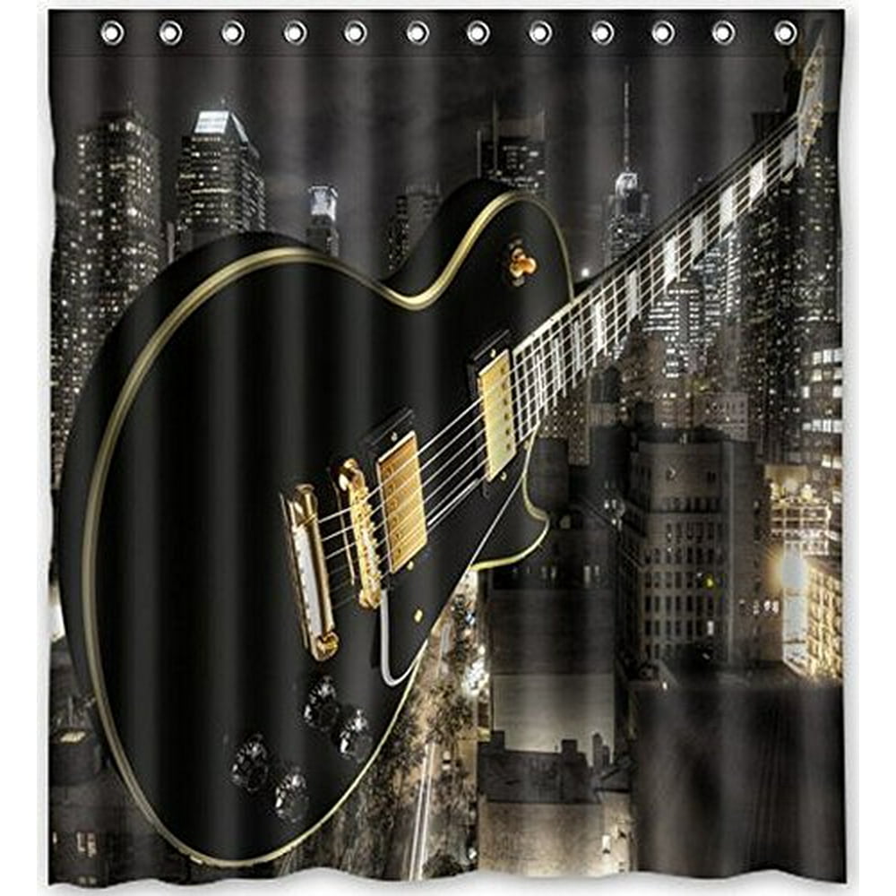 MOHome Love Guitar Music Design Shower Curtain Waterproof Polyester