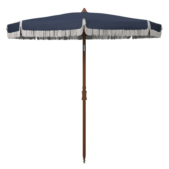 SAFAVIEH Estonia 6.5' Fringe Beach Patio Umbrella, Navy