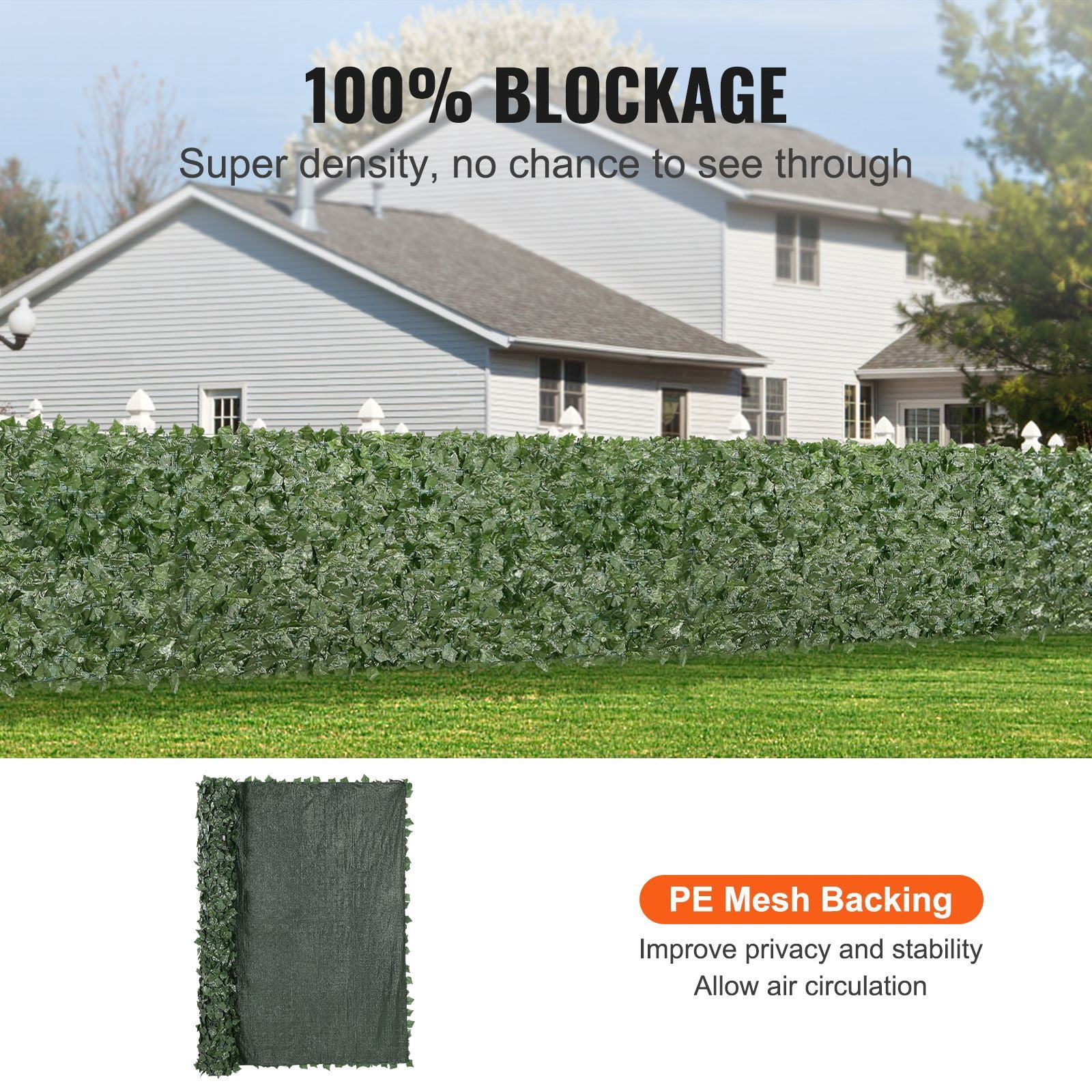 Artificial Ivy Privacy Fence, 96" x 72", Fade-Resistant Silk Leaves, UV-Resistant PE Mesh Backing, 100% Blockage, for Garden, Patio, Balcony & Indoor Walls
