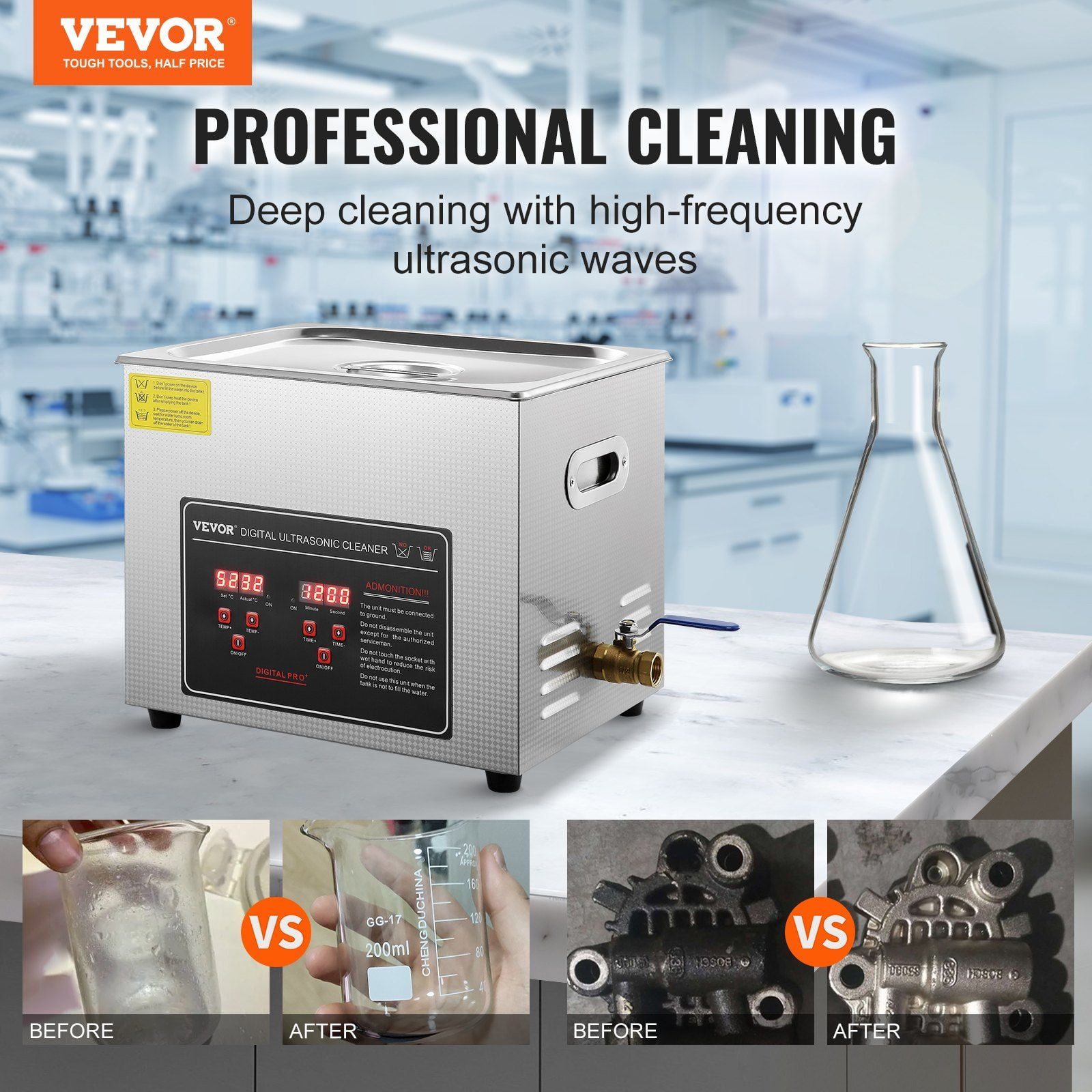 Ultrasonic Cleaner 10L Digital Timer Heater Professional Stainless Steel Jewelry Glasses Watch Rings Small Parts Circuit Board Cleaning Machine