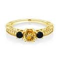 thumbnail image 2 of Gem Stone King 1.06 Ct Round Yellow Citrine Black Onyx 18K Yellow Gold Plated Silver Ring (Size 5), 2 of 4