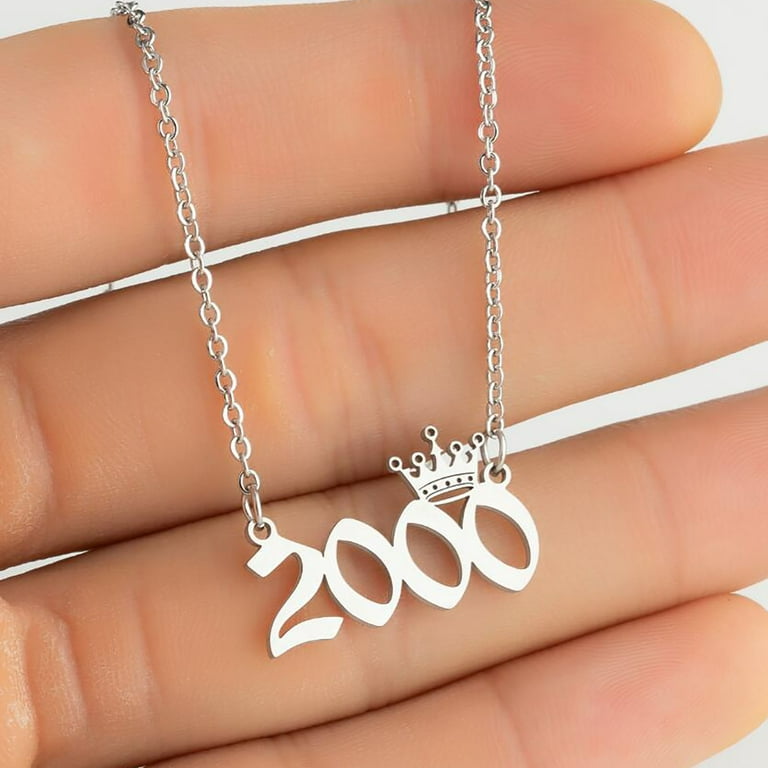 Number Pendant Year Necklace Crown Stainless Steel Exquisite Chain