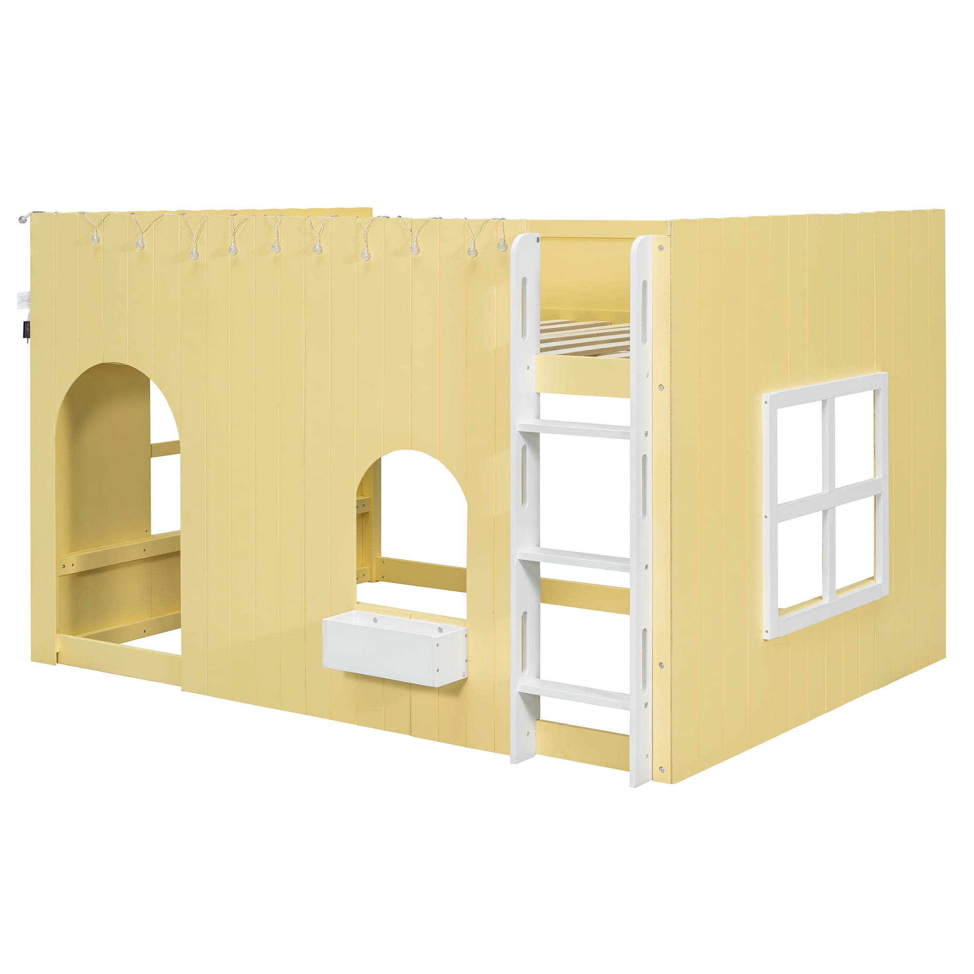 Mintazer Full House Loft Bed with LED Lights, Kids Playhouse Bed with Ladder, Yellow