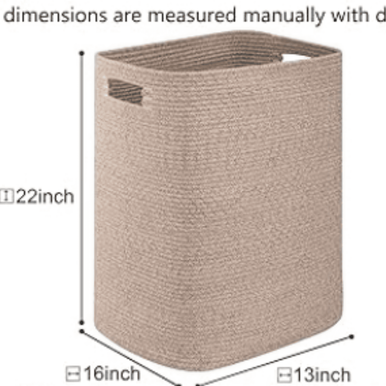 Laundry Hamper, Rectangle Cotton Laundry Basket with Handles, Large Blanket Basket for Living room, Woven Drative Storage for Toys,Clothes,Pillows-16x13x22in-Brown variegated