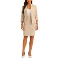 thumbnail image 2 of INSPIRE CHIC 2 Piece Suit Skirt Set for Women's Notched Collar Casual Business Skirt Suit Set and Blazer Pencil Skirts XS Beige, 2 of 6