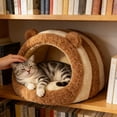 thumbnail image 5 of Enclosed Plush Pet Bed - Removable Washable Dog Bed & Winter Warm Cat Bed, Two-Purpose Pet Nest & Mat for Cats & Dogs, Durable Soft Pet Villa for Indoor Use, 21*18*11in, Brown, 5 of 6