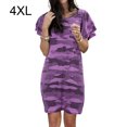 thumbnail image 1 of Vestido de mujer Camiseta larga con estampado de camuflaje Vestido suelto de manga corta, Morado, 4XL Scienceny AP002154-23, 1 of 6