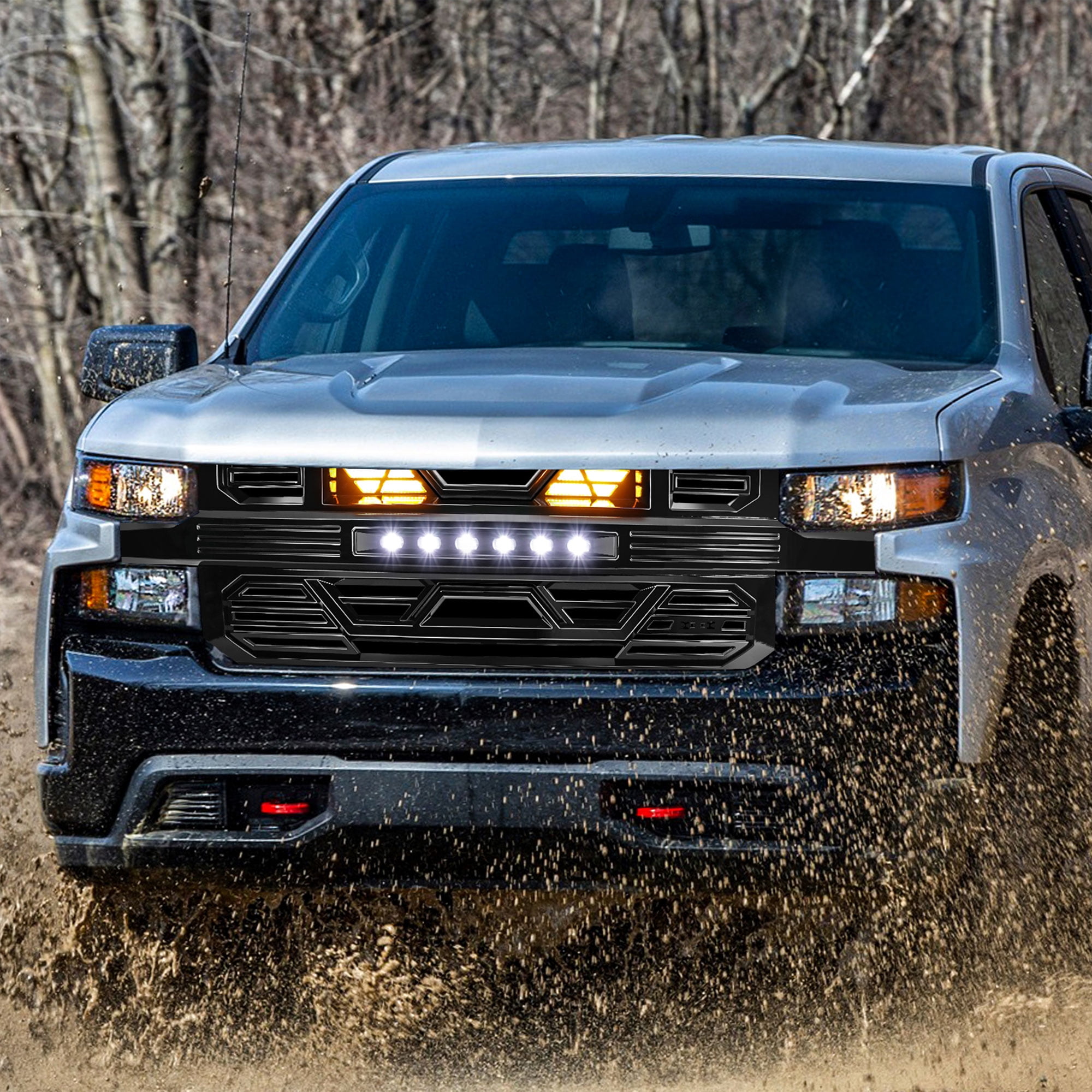 AMERICAN MODIFIED Grille w/LED for 19-21 Chevy Silverado 1500, Glossy Black