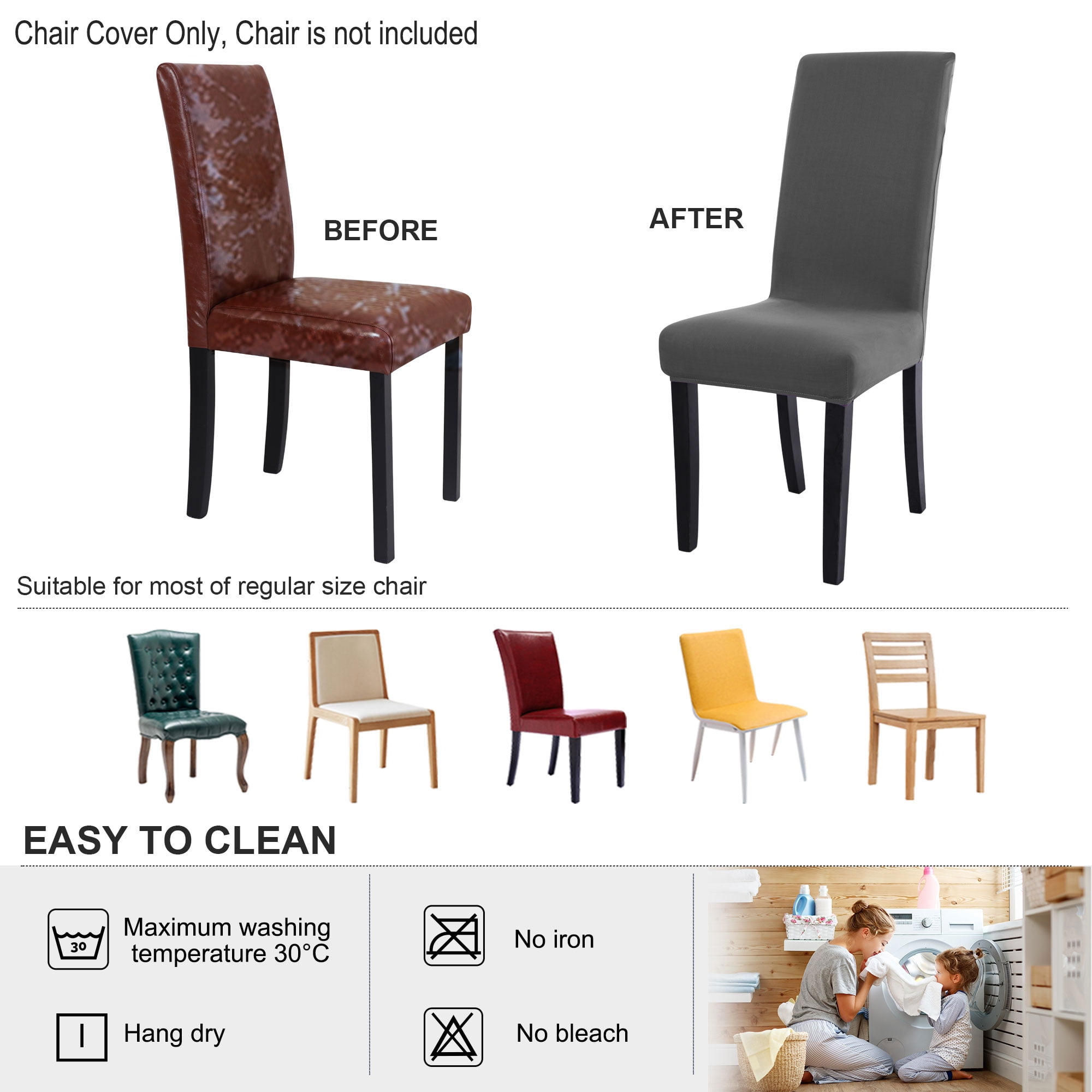 Unique Bargains Spandex Solid  Dining Chair Covers Protector Slipcovers Gray 6 Pcs