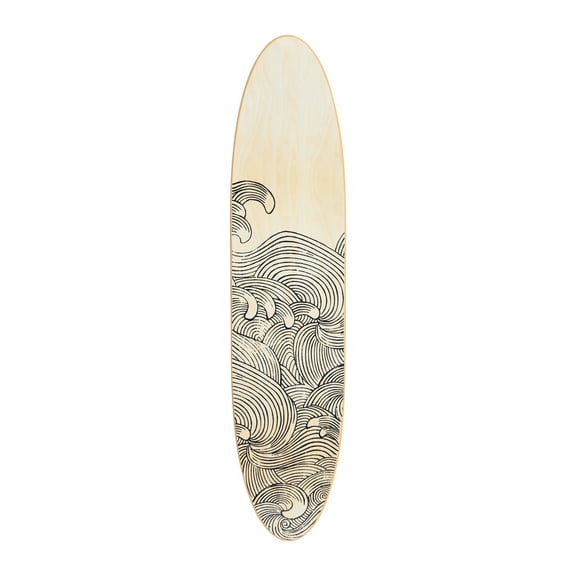Creative Co-Op Coastal Decorative Surfboard Wall Décor for Living Room; Contemporary Wave Design Overlaid On Light Natural Wood