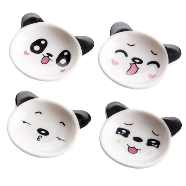 Miangastore Creative Ceramic Saucer for Home Use Black Cartoon Panda Shape Mini Plate 4 Pieces