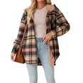 thumbnail image 2 of Chaqueta de Franela con Capucha y Cuadros para Mujer, Abrigo Grueso de Invierno para Mantener el , Chaqueta de Forro Cálida y Suave con Botones Marrón S, 2 of 10