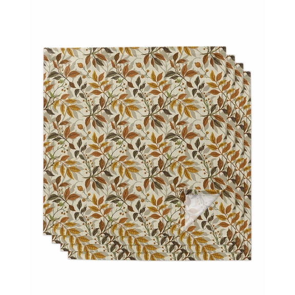 Fall Leaves Cloth Napkins Set of 4 Reusable Dinner Napkins, Farmhouse Autumn Beige Botanical Cocktail Napkin Washable Table Napkins for Wedding/Holiday Party/Baby Shower 20"x20"