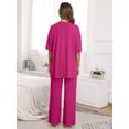 thumbnail image 4 of MINTREUS Lounge Sets for Women Knit Short Sleeve Tops and Long Pants Soft Comfy Pajamas Set Oversized 2 Piece Outfits S-4X, 4 of 8