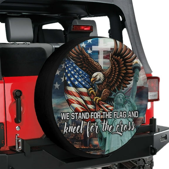 Lotusprinthandmade US Flag Eagle We Stand for The Flag and Kneel for The Cross Spare Tire Cover Without Backup Camera Hole 6 Sizes (27 in.)