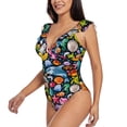 thumbnail image 3 of Goofa Underwater Diving Animals Print Women's Ruffled One Piece Swimsuit V Neck, 3 of 7