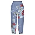thumbnail image 4 of Aoochasliy Womens Pants Petite Ladies Lady Casual Flowers print Elastic Waist Wide Leg Pants Trousers, 4 of 5