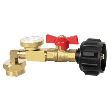 Propane Refill Adapter with Valve, Gauge and 90-Degree Elbow, Conveniently Fill 1 lb Bottles from 20 lb Tanks, Easy-to-Use Design, Durable Solid Brass Construction