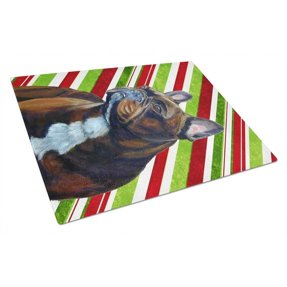 Caroline's Treasures French Bulldog Candy Cane Holiday Christmas Glass Cutting Board Large
