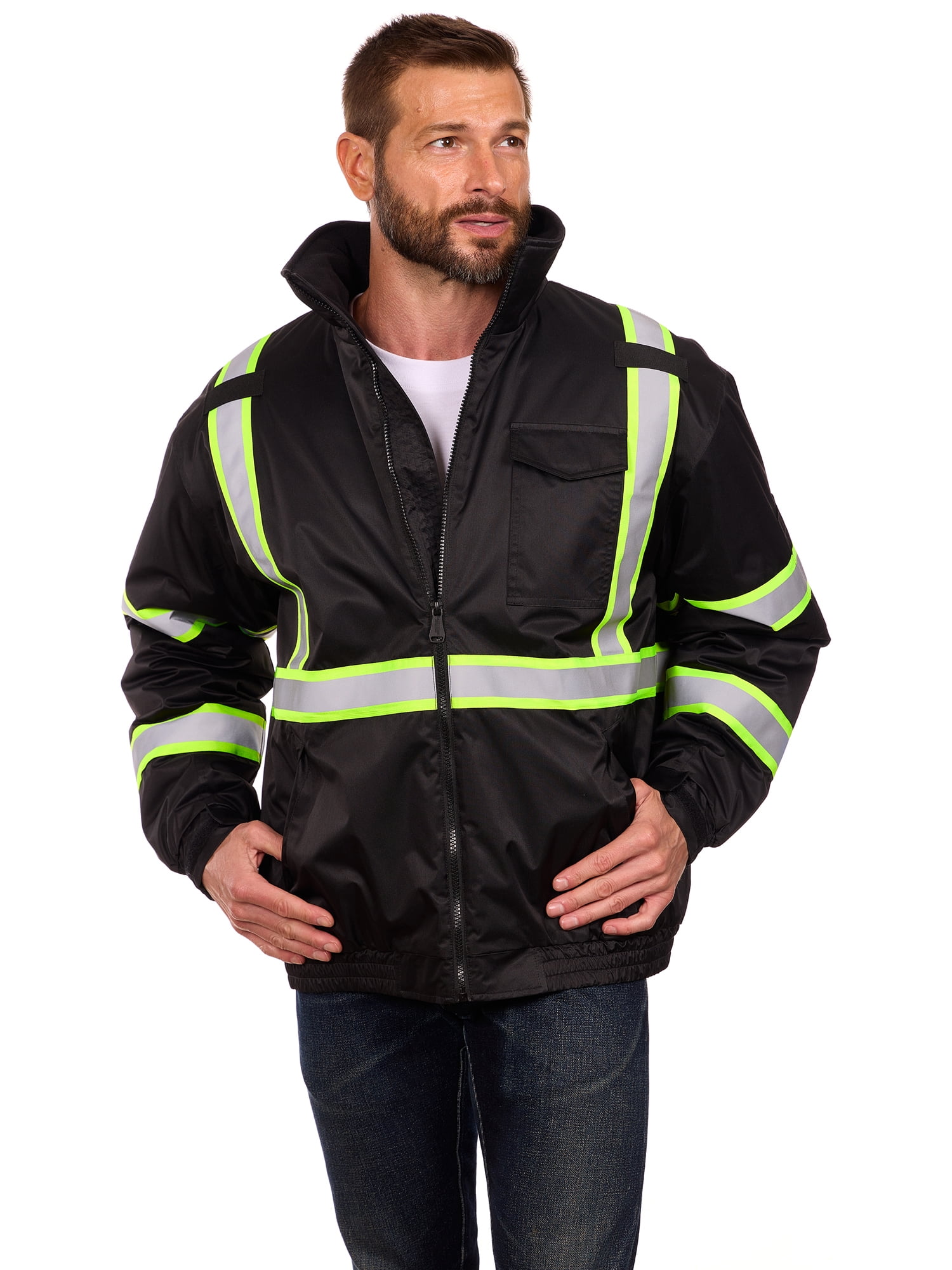 Bass Creek Outfitters Men's Oxford Insulated Safety Work Jacket with Hidden Hood, Sizes S-3XL
