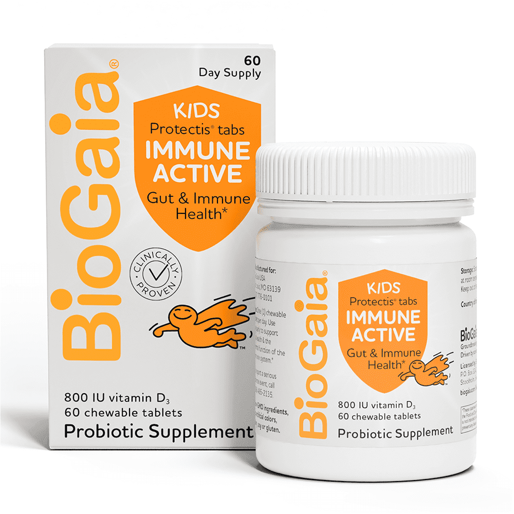 BioGaia Protectis Immune Active KIDS Probiotic | Clinically Proven Probiotic + Vitamin D | Supports Immune, Digestive & Overall Health | Kids Probiotic | Kids Immune Support | Orange Chewable Tablets