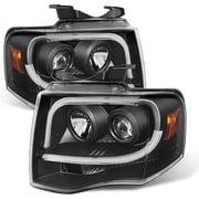 AKKON - For Ford Expedition Black Bezel Latest LED Daylight Tube Design Projector Headlights Front Lamps Pair