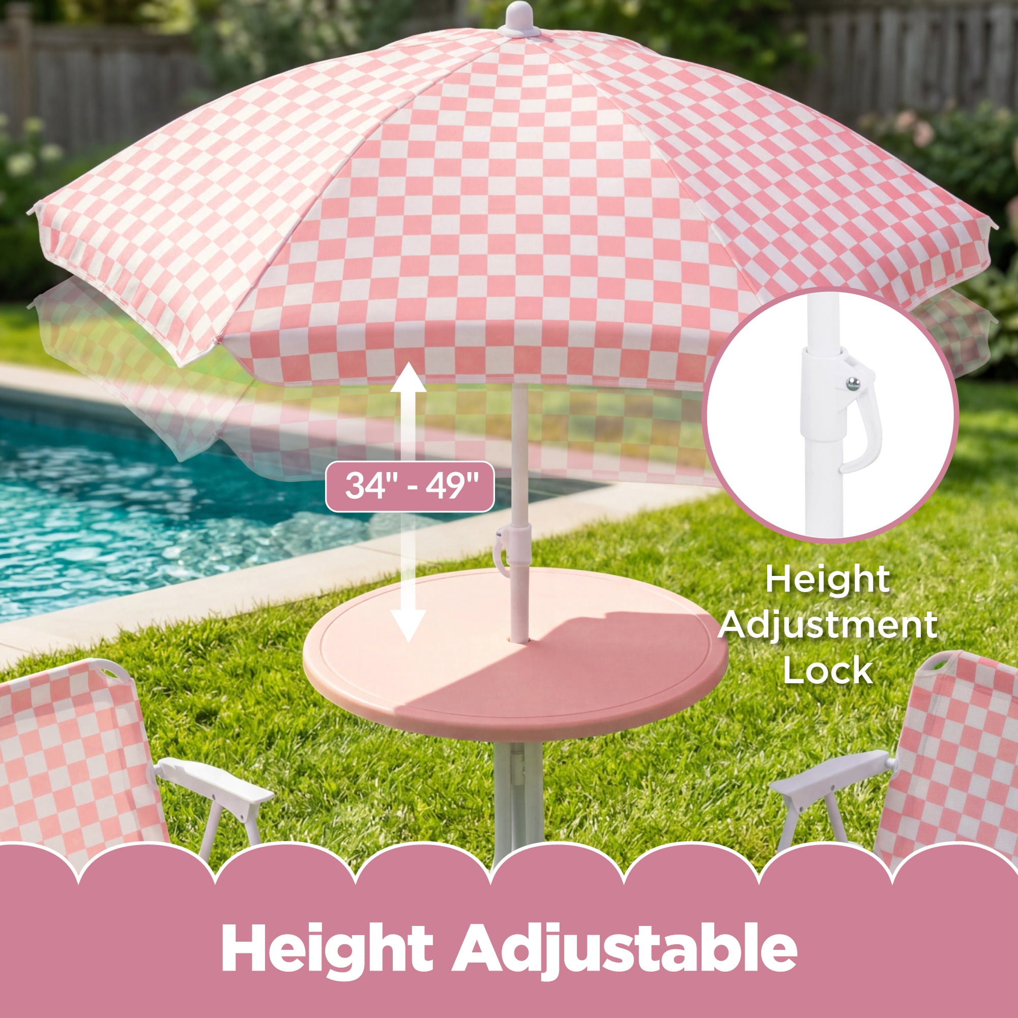 Best Choice Products Kids Outdoor Table and Chair Set with Umbrella, 3-Piece Foldable Toddler Picnic Set Ages 2-5 - Pink
