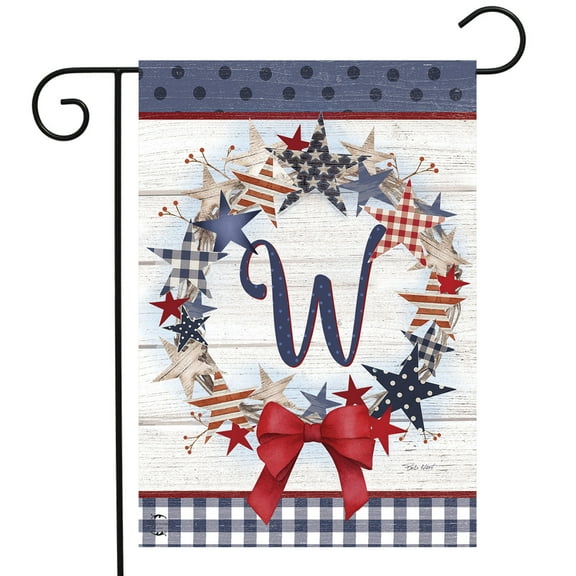 Briarwood Lane American Wreath Monogram W Garden Flag