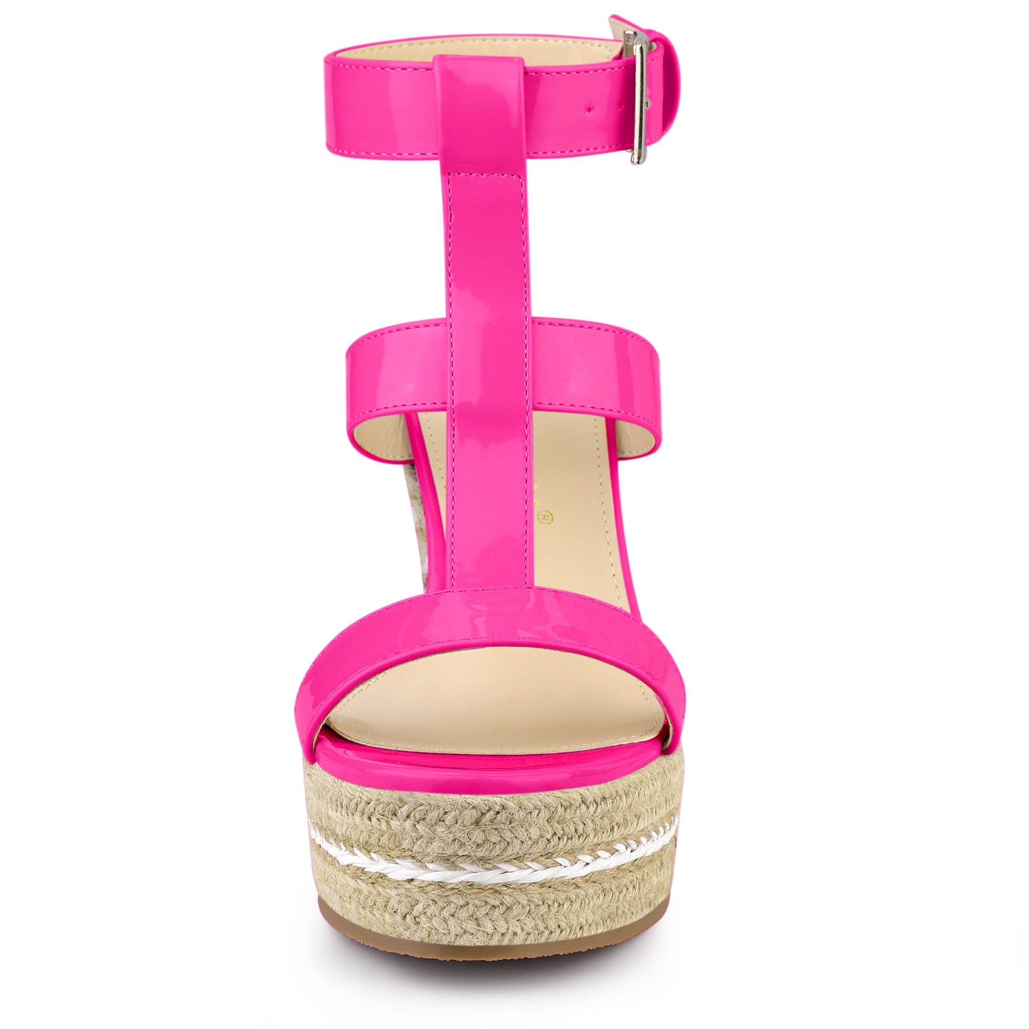 DARING DIVA Women's Strappy Wedge Platform Sandals Hot Pink 8.5
