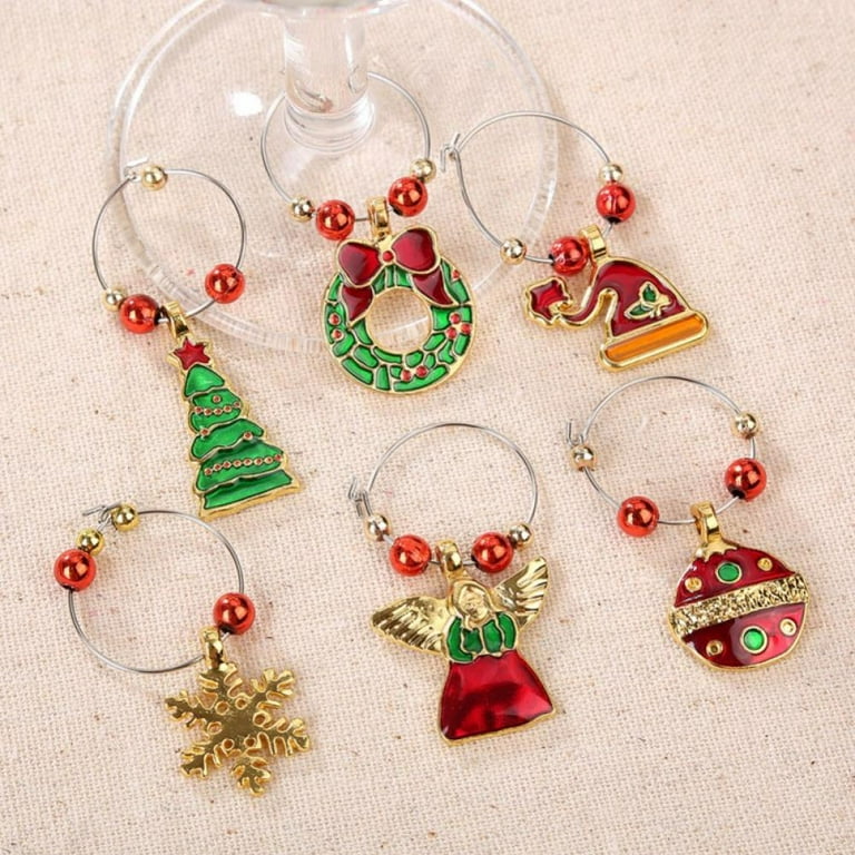 6PCS Christmas Wine Glass Charms Assorted Enamel Charm Pendant