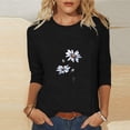 thumbnail image 2 of QIPOPIQ Hauts pour Femmes Chemises à Manches 3/4 Col Rond Blouses Amples Décontractées T-Shirts à Imprimé Marguerites Liquidation, 2 of 5