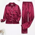 thumbnail image 2 of LIZUOJUN Women's Pajama Set 2 Piece Lounge Set Button Up Loungewear Soft Sleepwear Soft Lightweight Long Sleeved Pants Set, Wine,XXXL, 2 of 5