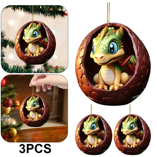 3 Piezas Dragón Navidad Lindos Recuerdos Fiesta Acrílicos (D)