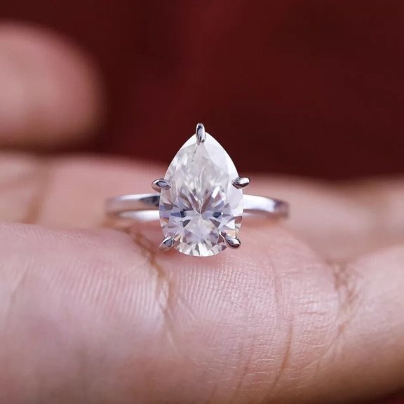1Ct Lab Created Diamond Pear Cut Solitaire Engagement Ring 14K White Gold Plated