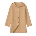 thumbnail image 3 of Girls Hooded Woolen Mid-Length Coat Zaewscy Children's Winter Solid Color Woollen Overcoat Long Sleeve Hooded Casual Outwear Pockets Jackets Kids Khaki 6-7 Years, 3 of 9