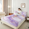 thumbnail image 4 of Feelyou Adult Chic Marble Queen Sheet Sets, Abstract Ombre Purple Flat Sheet, Fashion Marbling Theme Queen Fitted Sheet, Ultra Soft Bedroom Decor, 4pcs, 4 of 7