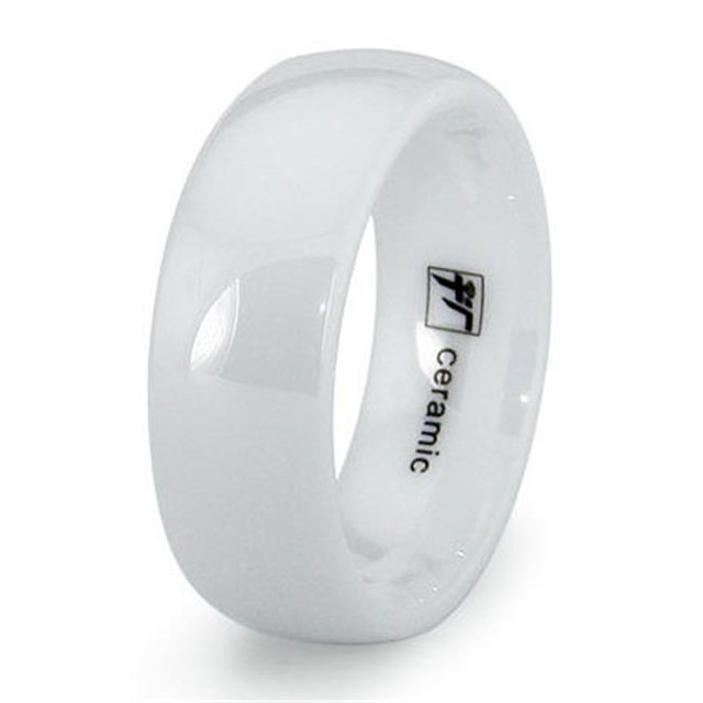 EWC R40052-095 Bagues de Mariage en Céramique Blanche Dôme Classique - Taille 9,5