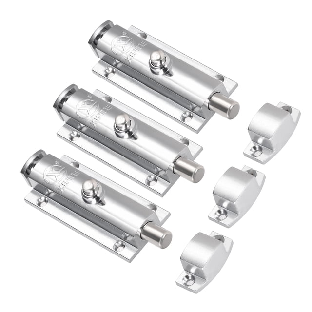 Cerrojo de Puerta, Cerradura Deslizante de Barril de Aleación de Zinc de 4 pulgadas con Interruptor de Resorte 3 Pcs (Niquelado)