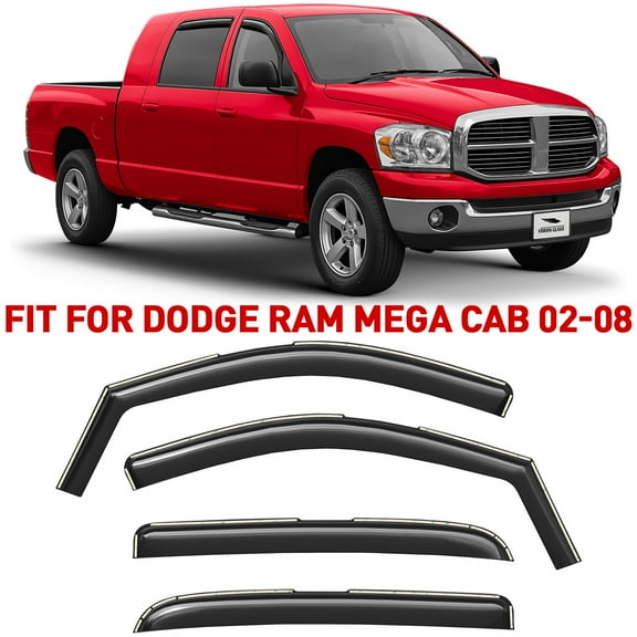 Voron Glass in-Channel Extra Durable Rain Guards for Dodge RAM 2002-2008 MegaCab, Window Deflectors, Vent Window Visors, 4 Pieces - 200691