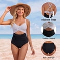 thumbnail image 5 of SOMER Women's One Piece Swimsuits Tummy Control Cutout High Waisted Bathing Suit Wrap Tie Back 1 Piece Swimsuit White Striped+Black S, 5 of 8