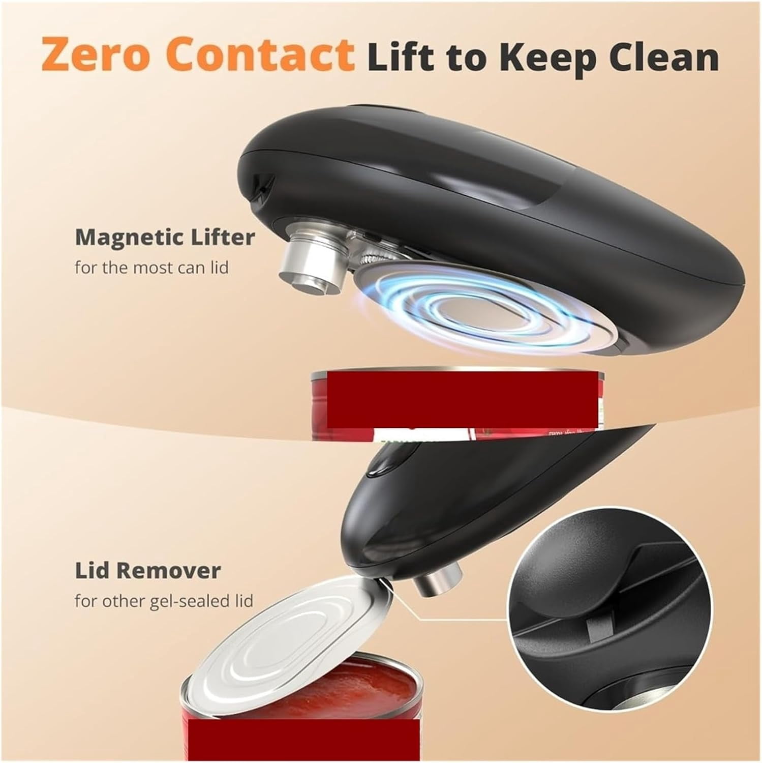 Arcticwind Auto Stop Can Opener,One Touch Side Cut Opener,Hands Free,Smooth Edge,Battery Operated,Small Size,Food Safe Kitchen Gadgets Automatic Can Opener for Kitchen,Black