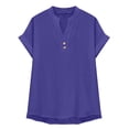 thumbnail image 3 of Blue Going Out Tops for Women Fashion Casual V Neck Button Short Sleeve T Shirt, 3 of 6