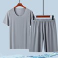 thumbnail image 1 of MYG Mens Summer Short Sleeve Two-Piece Ice Silk Thin Pajamas Large Size Homewear Set, 1 of 7