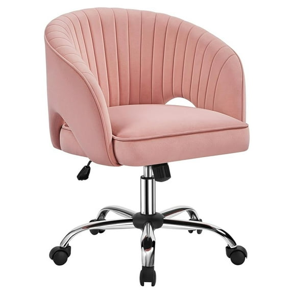 Pink Desk Chair Cute Vanity Chair with Back & Modern Swivel Rolling Design for Home Office, Study, Vanity, Bedroom